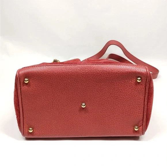 Gucci Red Suede and Leather Handbag with Bamboo Handle - Picture 5 of 9